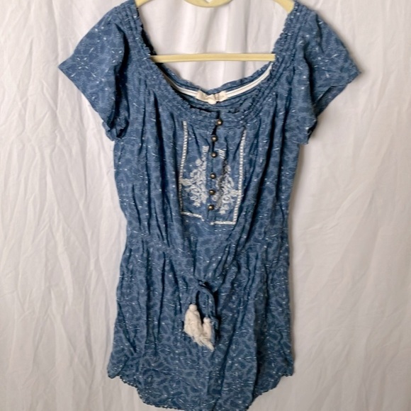 Rewind: Denim Blue Floral Romper- M - Picture 14 of 15